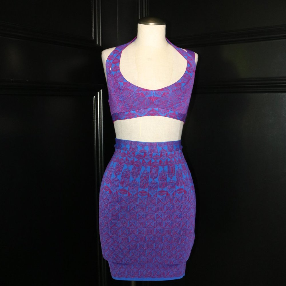 BCBG Kiana Geometric Jacquard Crop Top with Skirt